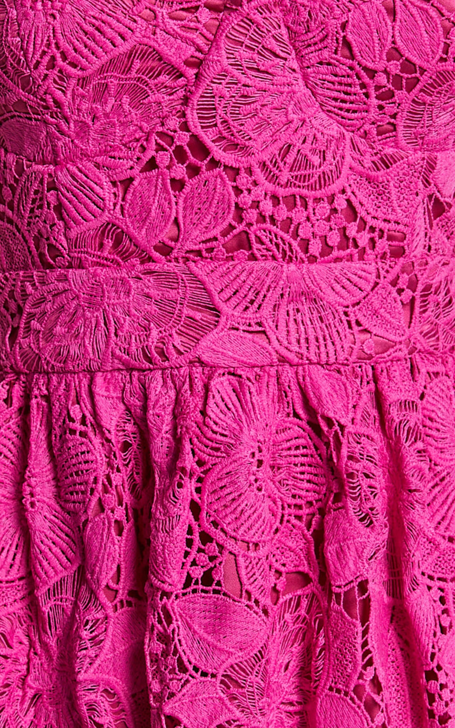 Gabriela Midi Dress - Strapless Lace Dress in Magenta